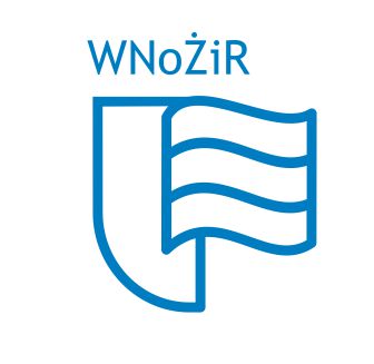 Biała wersja polskiego logotypu ze skróconą nazwą Wydziału.