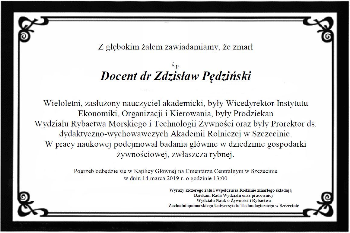 Nekrolog dotyczy śp. doc. Zdzisława Pędzińskiego
